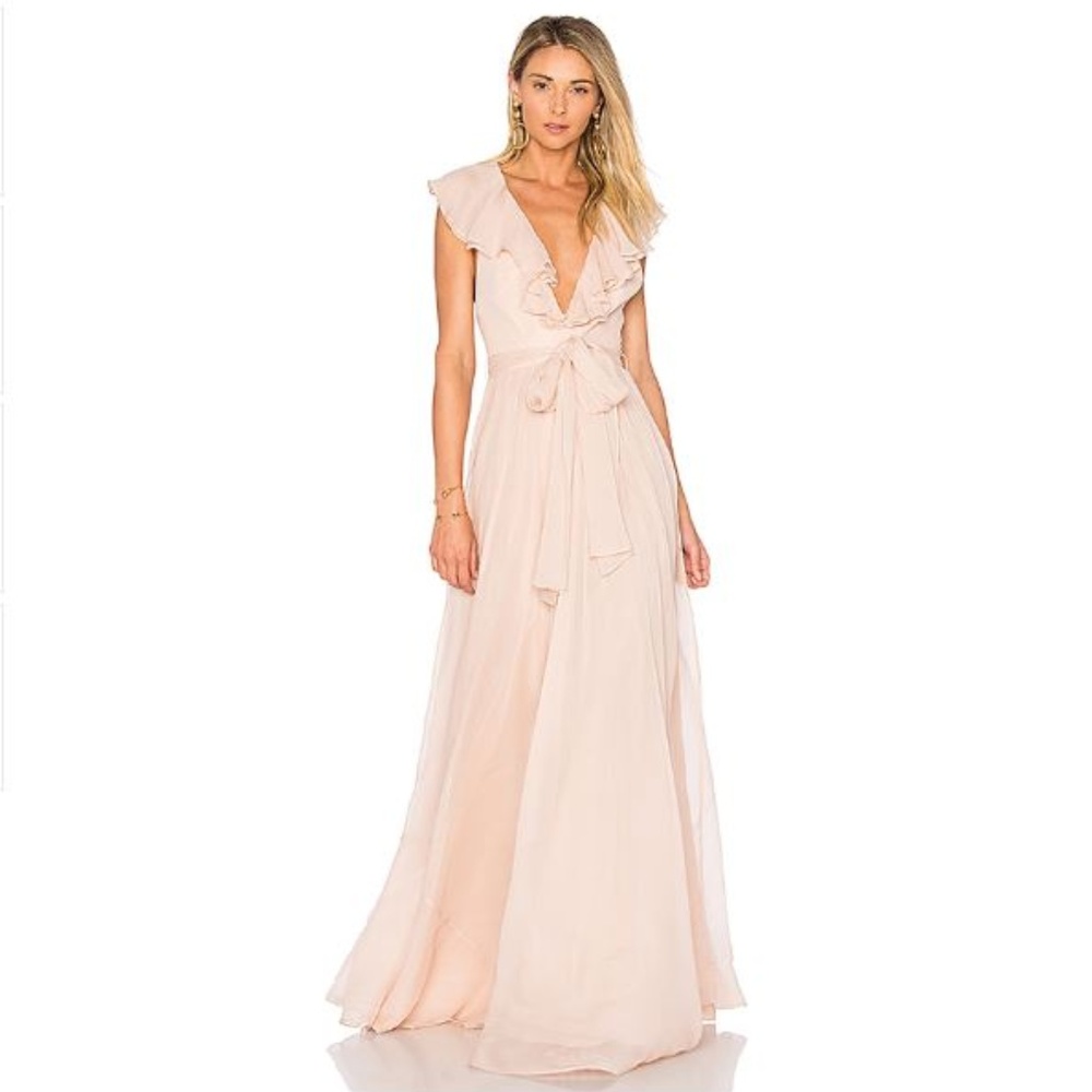 Jill Jill Stuart V Neck Ruffle Gown Blush Pink